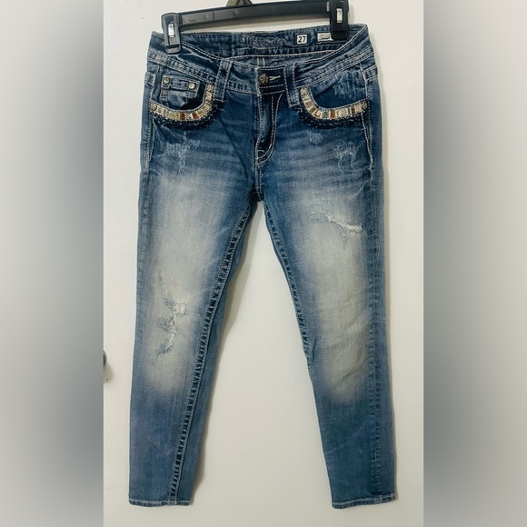 Y2K Miss Me 27x30” Thick Stitch Embellished Jeans McBling Cowgirl Grunge 2000s - Picture 1 of 8